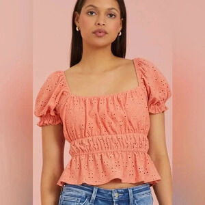 Altar'd State Coral Earla Eyelet Top New With Tags